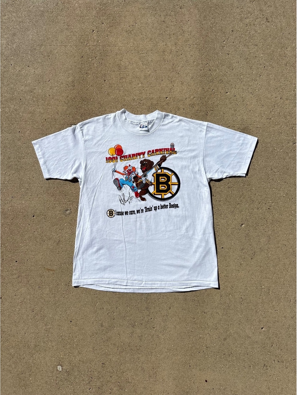 1991 Boston Bruins Ray Bourque Signed Vintage T-Shirt XL